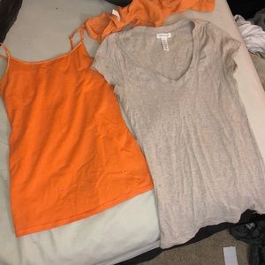 Orange justice shirt and medium tan t shirt
